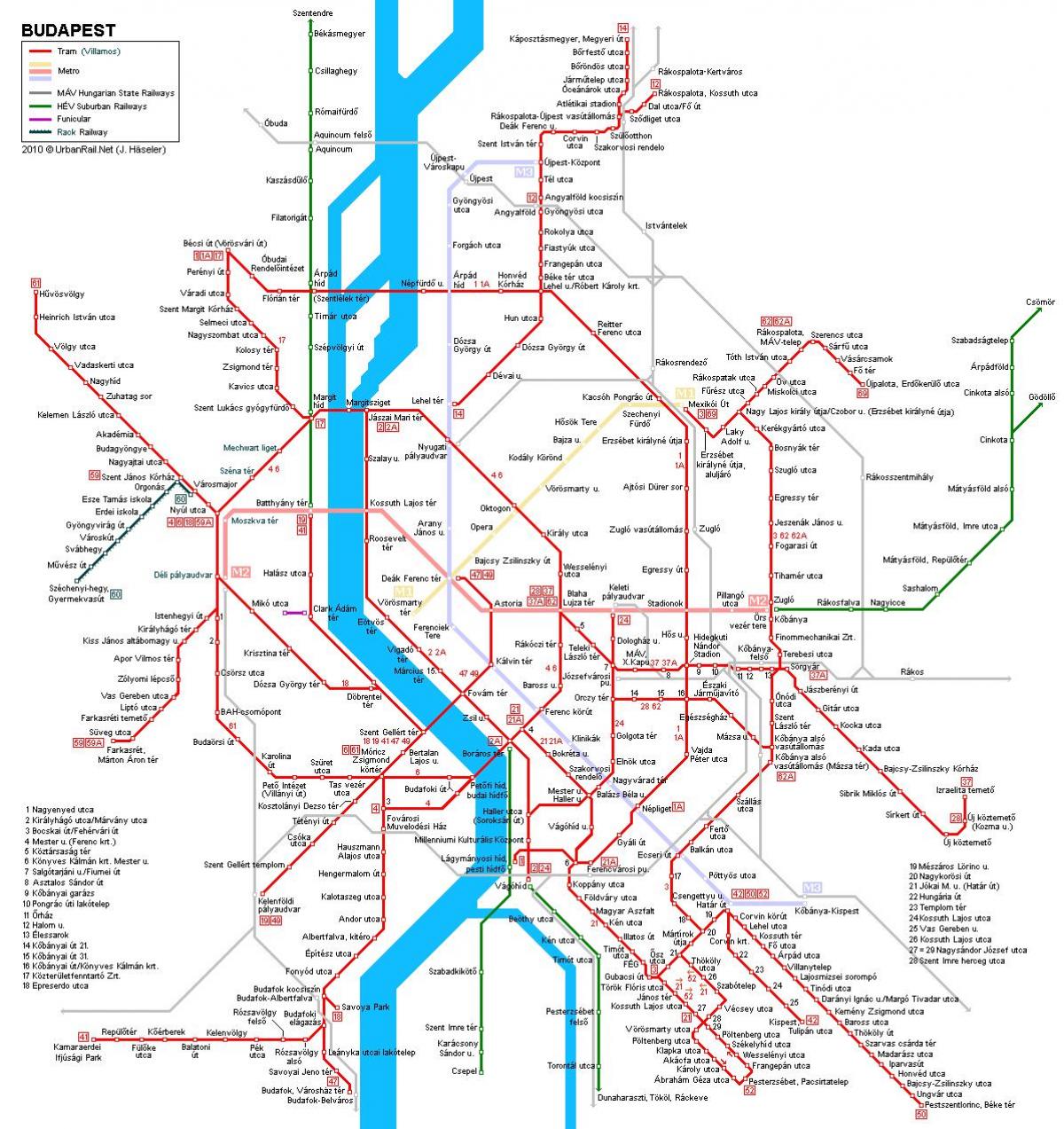 трамвајски линии будимпешта мапа